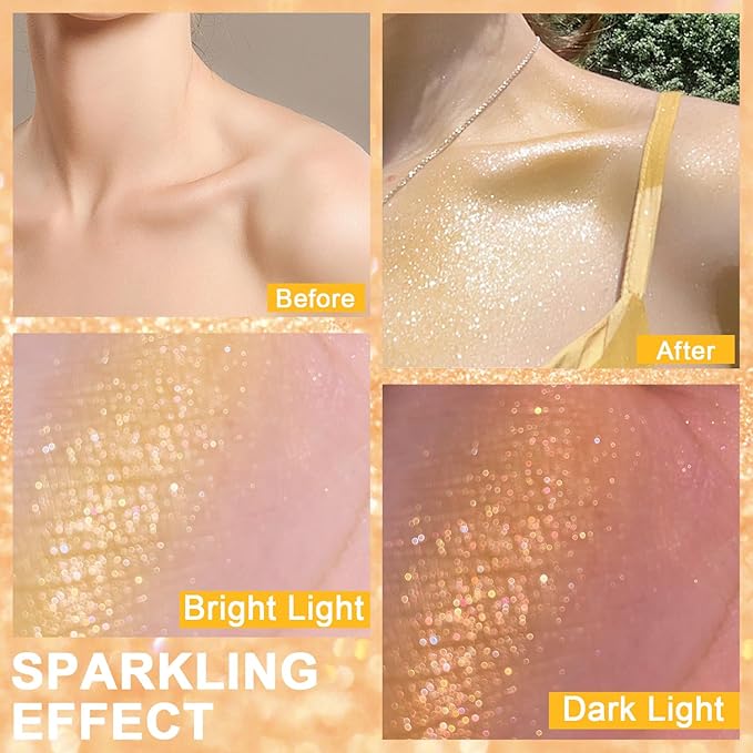 Hair and Body Glitter Spray, Holographic Glitter Highlighter Powder, Hairspray for Clothes, Face Body Shiny Glitter, Loose Shimmer Hairspray Festival Rave Prom Accessories, 2.11 Fl Oz(Gold)