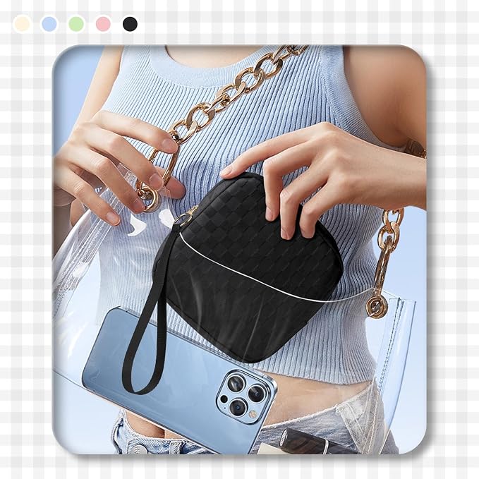 Likesing Tampon Holder for Purse, Upgraded 5.3" Checkered Period Bag, Sanitary Napkin Storage Bag with Wrist Strap for Girls Women, Thickened Portable Period Pad Pouch(Beige)