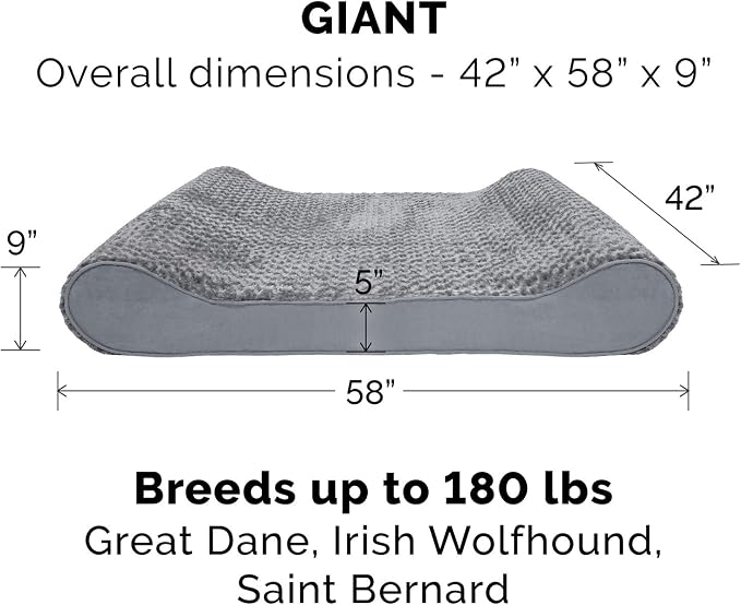Furhaven Replacement Dog Bed Cover Ultra Plush Faux Fur & Suede Contour Luxe Lounger, Machine Washable - Gray, Giant (XXX-Large)