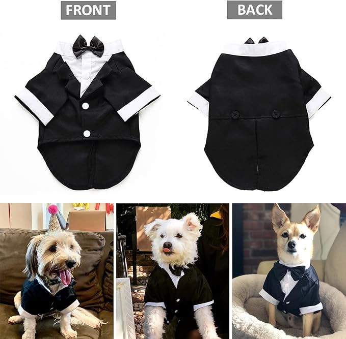 Dog Tuxedo with Bow Tie, Formal Wedding Suit for Small Medium Puppy Dogs | Pet Outfit Party Birthday Clothes, Dog Groom Attire Costume for Halloween Christmas Graduation Cosplay Photo Shoot, Black XL