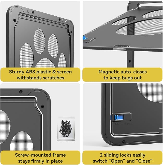 Dog Door for Screen Door, Cat Door Screen Small Dog Door Insert for Sliding Door Easy Install, Small 8"×10"