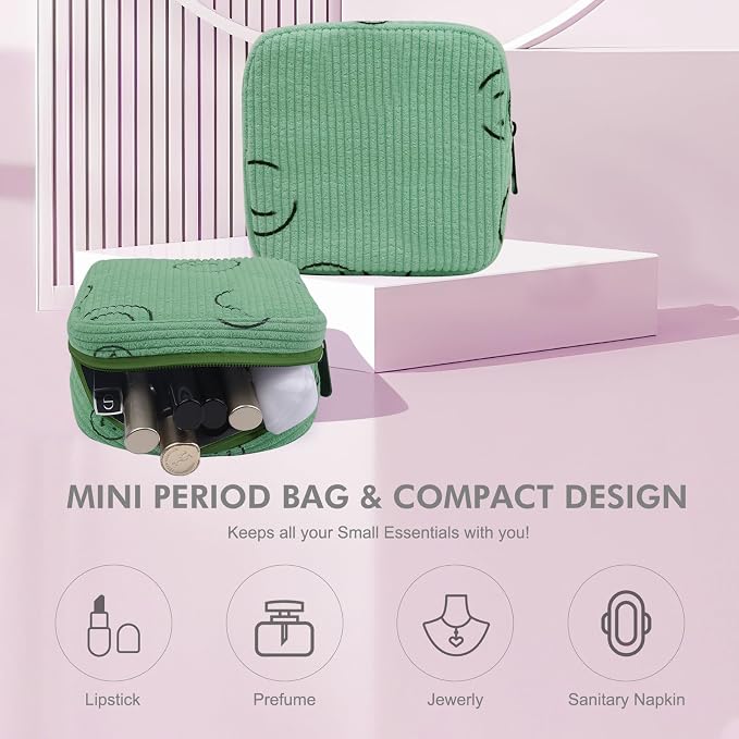 Sanitary Napkin Storage Bag, Corduroy Period Bag for Women, Cute Portable Period Pouch with Zipper, Sanitary Pads Bag Tampons Holder for Purse, First Period
