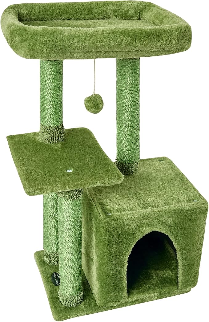 FISH&NAP Cute Cat Tree Kitten Cat Tower for Indoor Cat Condo Sisal Scratching Posts with Jump Platform Cat Furniture Activity Center Play House Green | FISH&NAP For Indoor Jump Platform Activity Center Play House Green