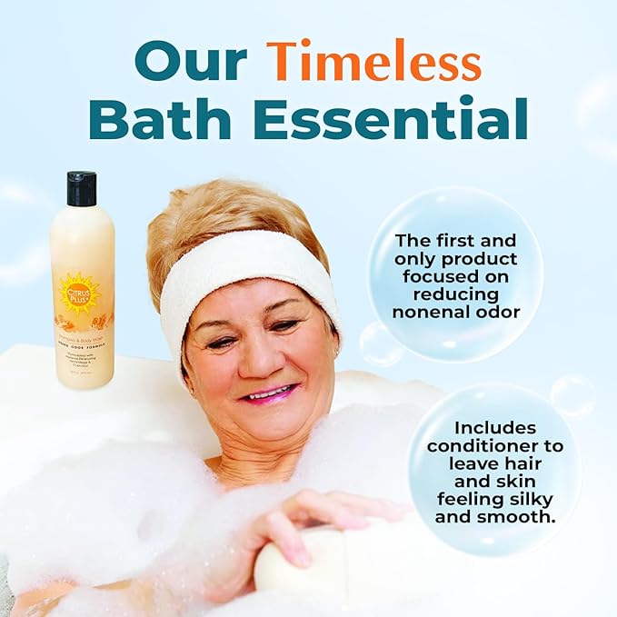 Deodorizing Citrus Plus Elder Shampoo and Body Wash by BoaVida with new leak-proof cap, Soap Made with Persimmon to Treat the Presence of Nonenal and Remove Old Person Smell, 16 oz