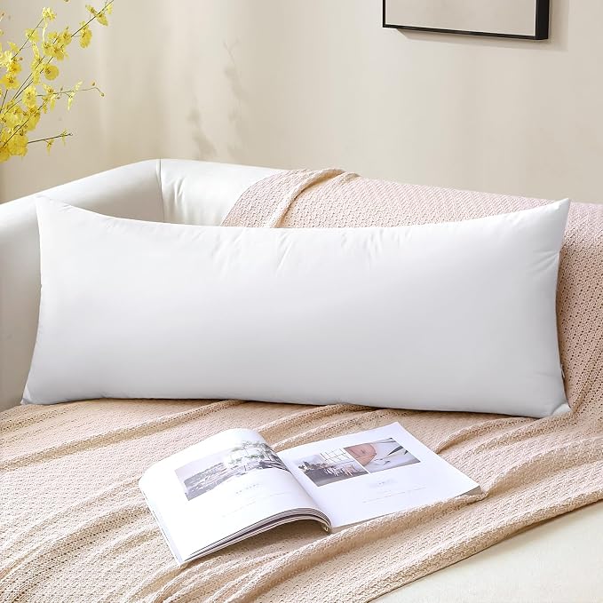 Artscope Synthetic Down Pillow Insert, 14x36 Throw Pillow Inserts Set of 2 | Down Alternative Ultra Soft Fluffy Sleeping Pillow, 100% Cotton Cover, Decorative Pillows-White