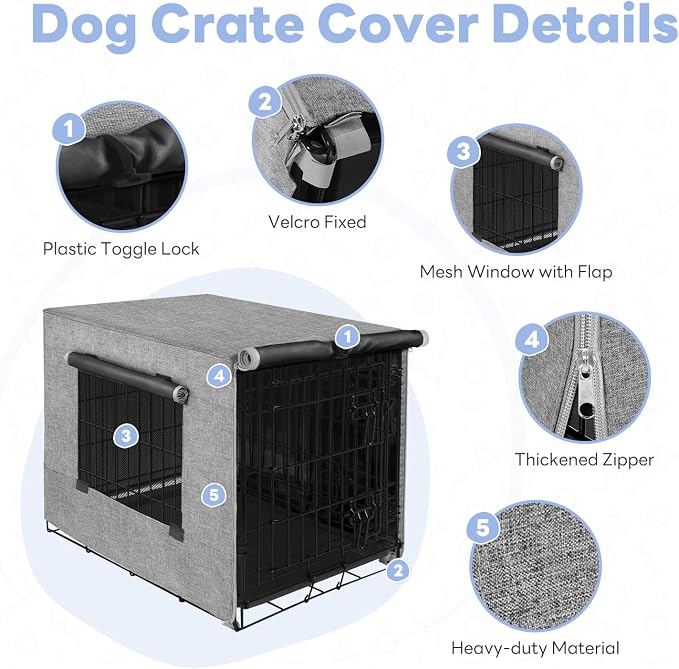Seiyierr Dog Crate Cover - Kennel Cover Fit for 42 Inch Dog Crate, Double Door Polyester Crate Cover for Wire Dog Crate Indoor Outdoor Protection, Grey
