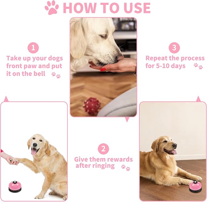 2 Pack Dog Doorbells, Pet Training Bells for Go Outside Potty Training and Communication Device Large Loud Dog Bell Cat Puppy Interactive Toys Adjustable Strap Door Bell (Pink)
