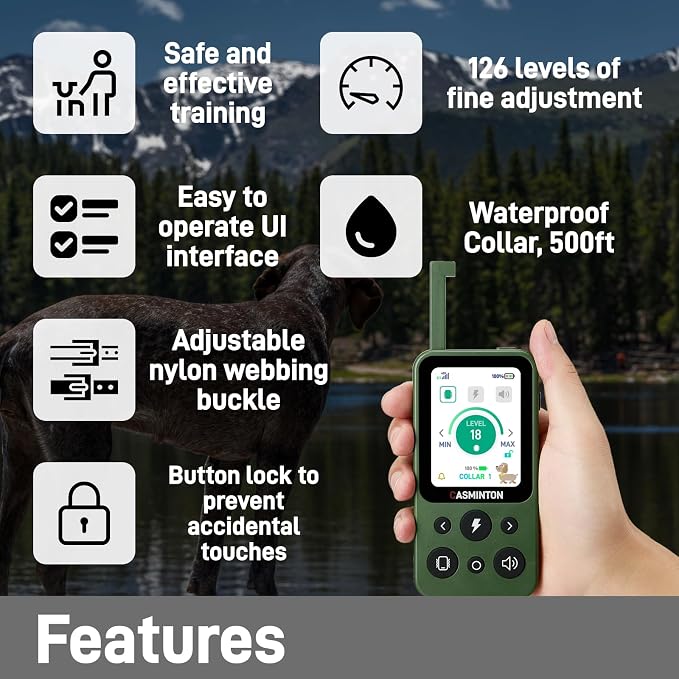 Shock Collar for Dogs [CRS01] 126 Training Levels,4Powerful Modes with 2.8inch LCD high-Definition display100% Safe Training Collar for Large Medium Small Dogs IPX7 Waterproof (Green)