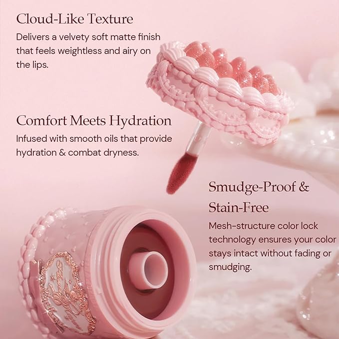 Flower Knows Strawberry Cupid Cake Lip Cream,Velvety-Smooth Matte Liquid Lipstick,Hydrating,Smudge-proof & Stain-Free Lip Stain(V09 Velvet,0.17 Fl Oz)