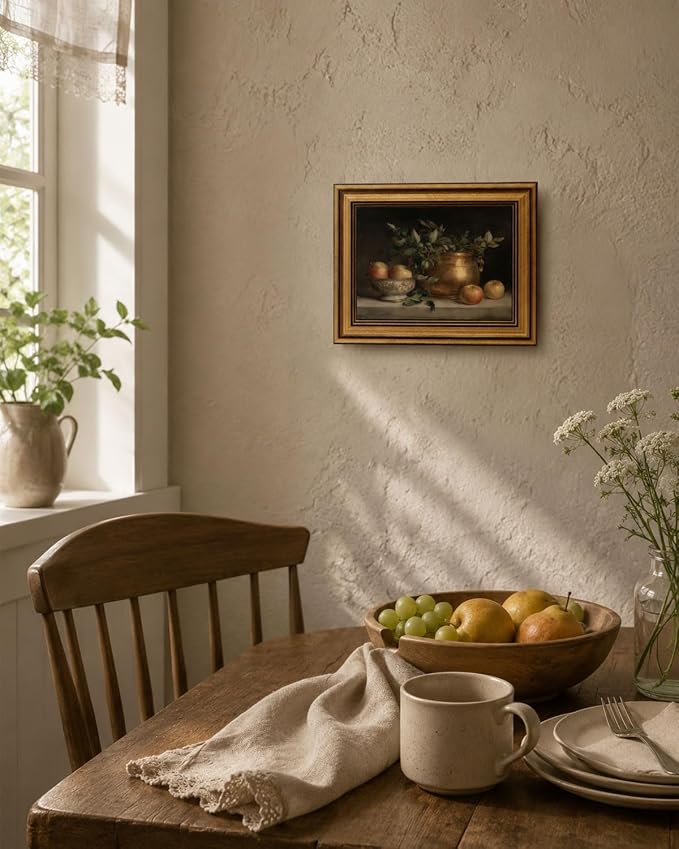 Gold Framed Wall Art, Vintage Apple Still Life Canvas Prints, Classical Farmhouse Fruit Picture Wall Decor, Antique Rustic Kitchen Artwork for Dining Room, Kitchen 12x16 inch