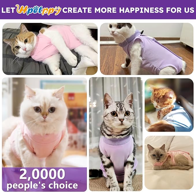 Hpetppy Cat Recovery Suit, Breathable Cat Surgery Recovery Suit Female, Cat Onesie for Cats After Surgery Spay Surgical Abdominal Wound Skin Diseases Cone of Shame Alternative Purple(M)