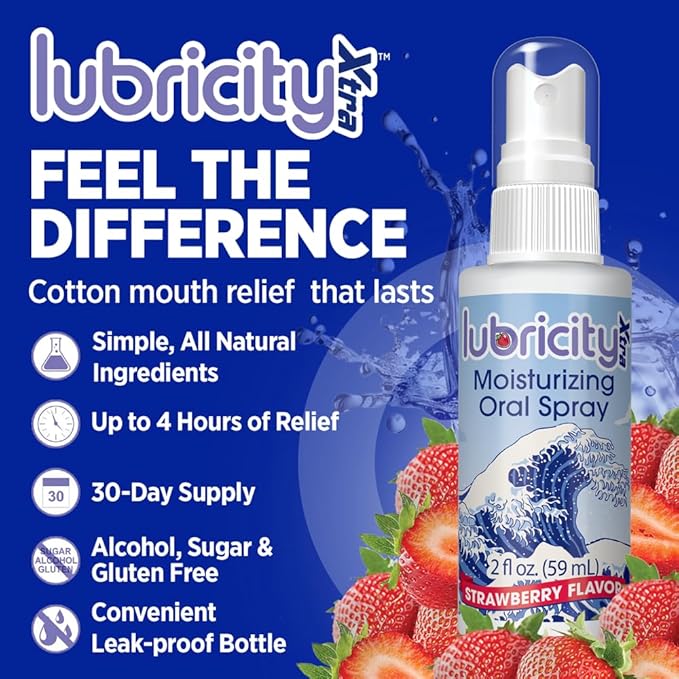 Lubricity Xtra Dry Mouth Spray - Advanced Formula - Hyaluronic Acid and Xylitol, Saliva Substitute Moisturizing Oral Spray, The Most Satisfactory Solution in Dry Mouth Products (2 Fl. Oz., Strawberry)