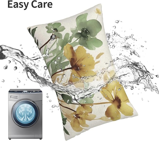 Floral Pillow Covers 12x20 Inch Set of 2 Sage Green Yellow Floral Throw Pillow Cover Outdoor Modern Spring Summer Flower Decor Pillowcase Farmhouse Decorative Lumbar Cushion Cover for Home Sofa