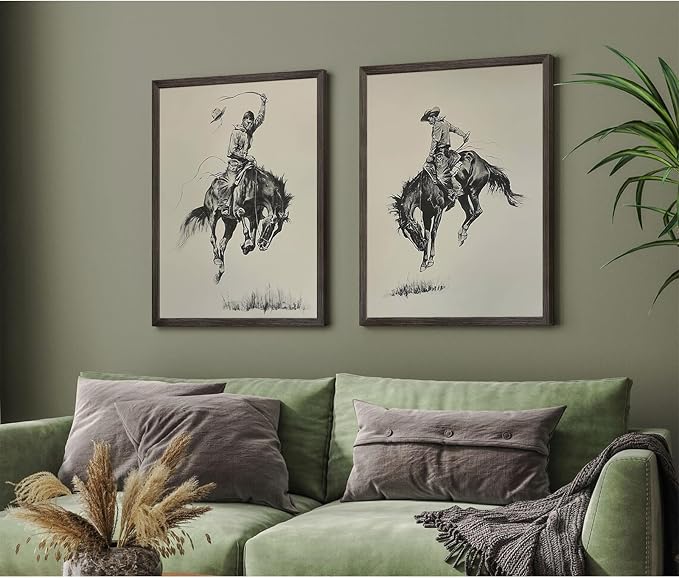 Western Cowboy Wall Art Decor Vintage Farmhouse Prints Western Cowboy Canvas Poster Retro Southwestern Wall Art Antique West Pictures Vintage Painting for Bathroom Bedroom 12x16x2 Inch Framed