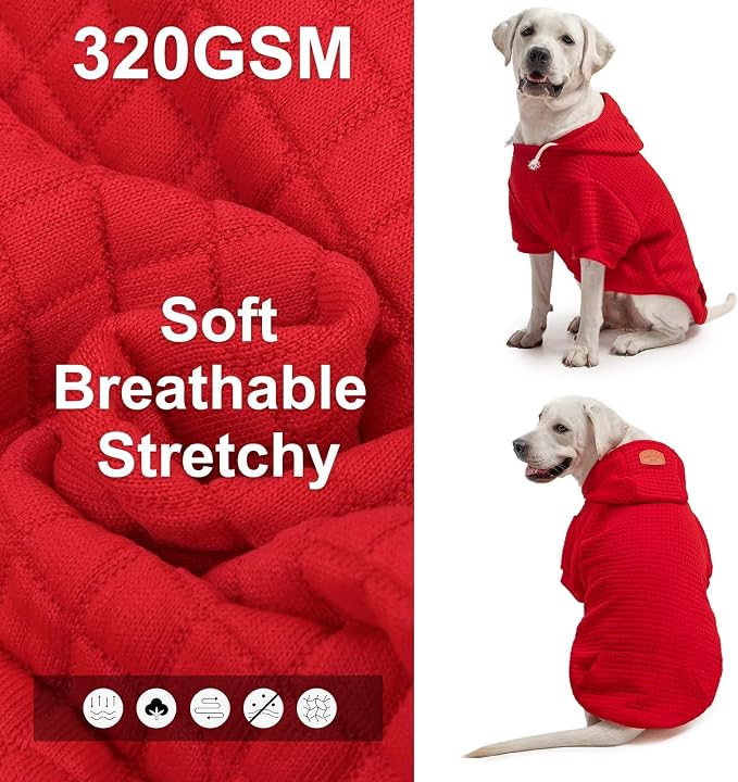 BEAUTYZOO Dog Hoodies Sweater for Small Dogs,Waffle‑Like Laminated Pet Coat | Warm Dog Sweatshirt with Pocket & Leash Hole,Pullover Clothes for Girl Boy Dogs & Cats,Stretchy & Easy‑On‑Off,Chihuahua Puppy