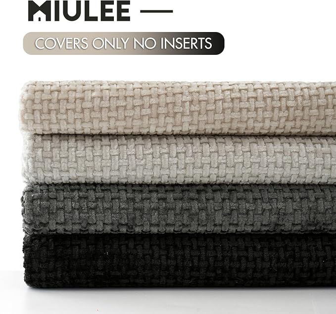 MIULEE Soft Decorative Chenille Pillow Covers Cream Grey 20x20 Pack of 4 | Modern Home Decor, Classic Neutral Set, Couch Throw Pillows, Farmhouse Boho Cushion Covers for Sofa Bed Living Room