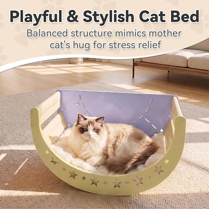 Cat Rocking Bed with Washable Removable Cushion and Sisal Scratching Pads Cat Scratcher Multifunctional Cat Furniture, Purple
