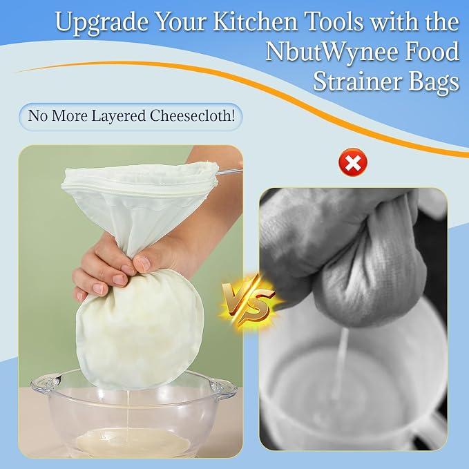 Fine Mesh Strainer, 6Pcs Reusable Cloth Strainer Bags with Stainless Steel Handle, Nut Milk Bag, Juice Strainer for Kitchen