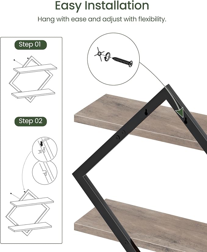 Floating Shelves for Wall, Set of 2 Wall Mounted Shelves, 2-Tier Hanging Shelves, for Living Room, Bedroom, Kitchen, Office, Study, Greige TBJ01P2BG