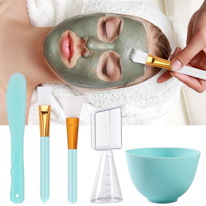 Tecbeauty Face Mask Mixing Bowl Set, 10 Pcs DIY Facemask Mixing Tool Kit with Silicone Facial Mask Bowl Brushes Stick Spatula Measuring Cup (Blue)