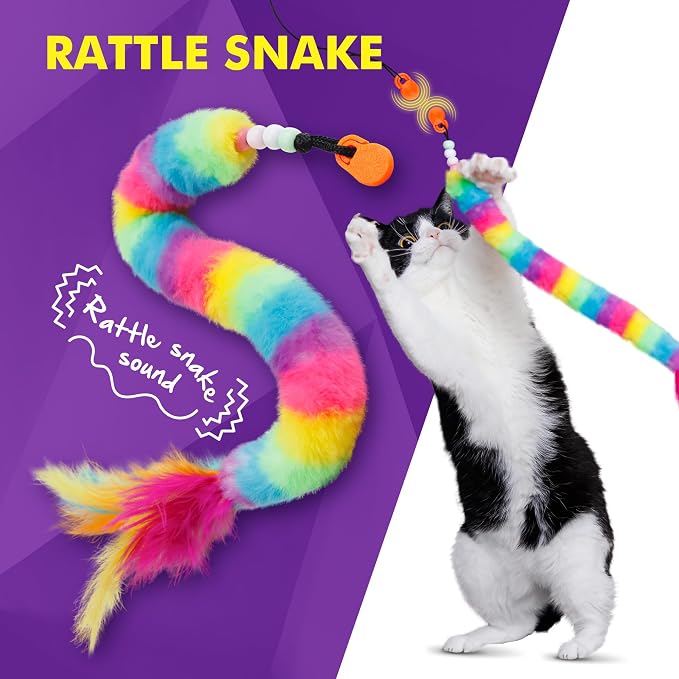 Cat Amazing Snatch Pack - 5 Magnetic Attachments for The Snatch Magnetic Wand Toy - Catnip Mouse, Rattle Snake, Crinkle Fish, Scrunchy Ball and Feather - Cat Teaser Toys - Really Catch!