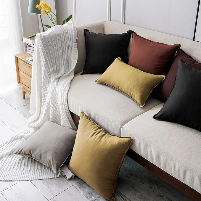 Jeanerlor Decorative Cotton Linen Couch 26"x26" Throw Pillow Case for Sofa Durable Classy, Comfortable Cushion Cover (65 x 65cm), Black