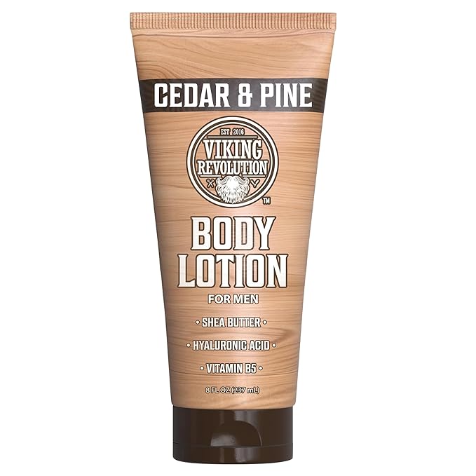 Viking Revolution Cedar and Pine Body Lotion for Men – Mens Lotion for Dry Skin with Shea Butter, Hyaluronic Acid and Vitamin B5, Nourishing Mens Body Lotion for Hydrated and Smooth Skin (8oz, 1 Pack)