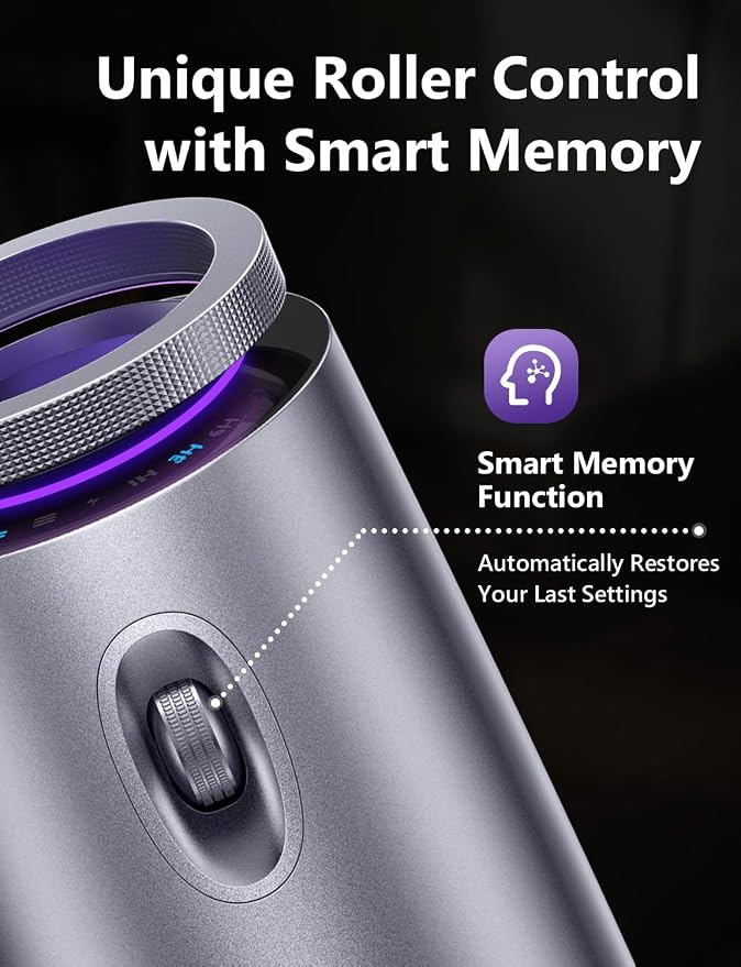 Waterless Essential Oil Diffuser with 2x10mL Oil, Battery Operated,Portable | Oil-Saving Design | Smart Memory | Aluminum | 3 Mist Levels | 3 Ambient Light Modes | Ultra Quiet | for Home Office Car