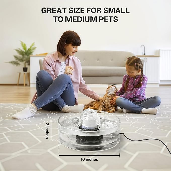 All Glass Cat Water Fountain, 90OZ/2.7LGravity Pet Water Dispenser Automatic Dog Drinking Fountains Water Bowl with Replacement Filter, Foam Filter and Ultra-Quiet Pump