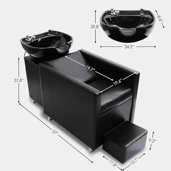Backwash Shampoo Station Chair, Shampoo Bowl and Chair Set for Salon, Hair Washing Station for Hair Stylist, Backwash Chair with Ceramic Bowl, Sink Chair Station for Barbershop