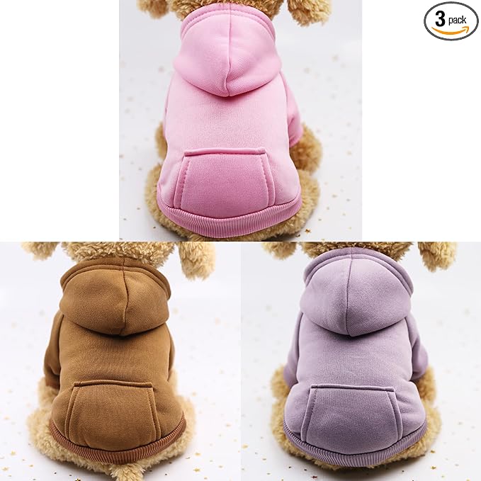 TAPBULL Dog Dresses, Fashionable Pet Dog Sweatshirt Clothes in Light Colors, Cute Cat Birthday Dress Outfit (Pink/Purple/Coffee 3-Pack), Large