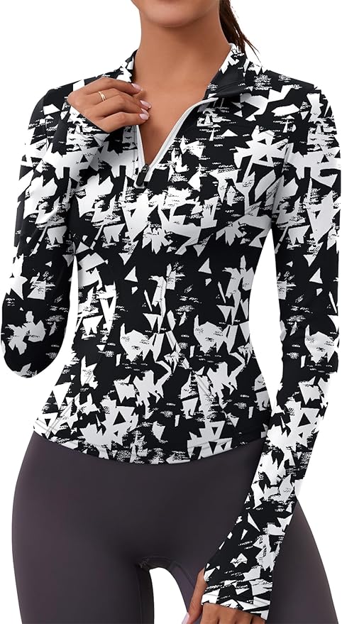 LOMON Womens Long Sleeve Workout Tops Quick Dry Quarter Zip Pullover Crop Yoga Athletic Slim Fit Shirts