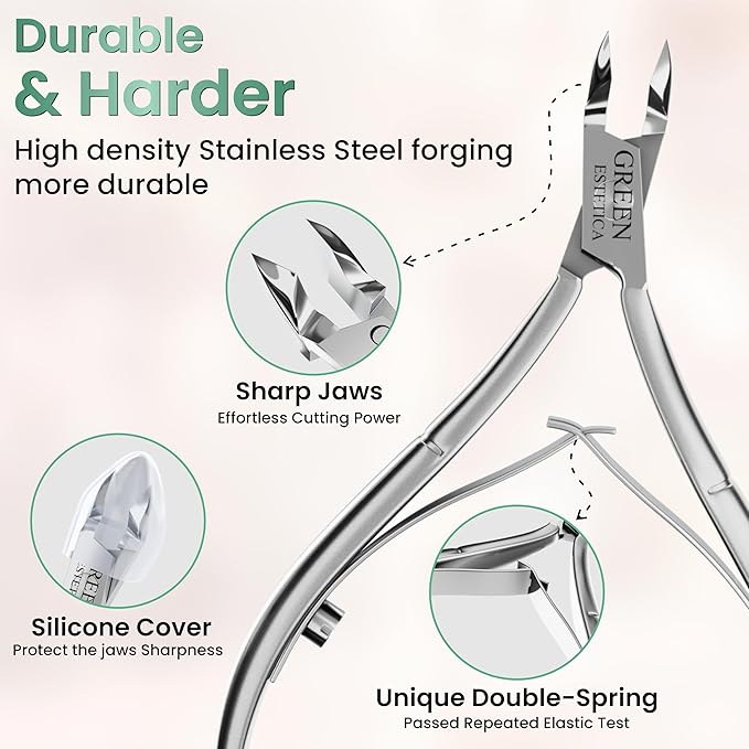 Professional Premium Cuticle Trimmer Stainless Steel Cuticle Nippers with Sharp 1/4 Jaw Blades Cuticle Clippers Double Spring Manicure Pedicure Nail Cuticle Remover Tool (Premium Silver)