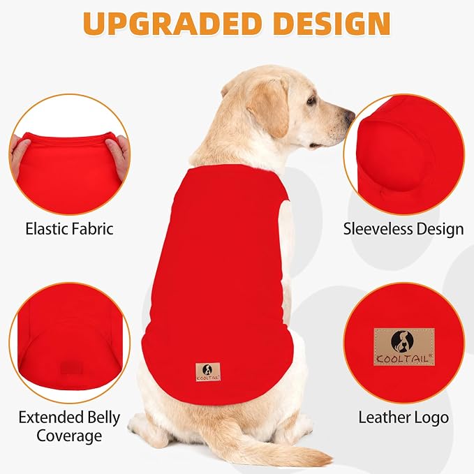 Large Dog Clothes for Boy Girl, 2 Pack Cotton Summer Dog T Shirts UV & Insect Protection for Outdoor Camping, Anti-Hair Loss Breathable Sleeveless Pet Vest Tank Tops Apparel, Black&Red, L