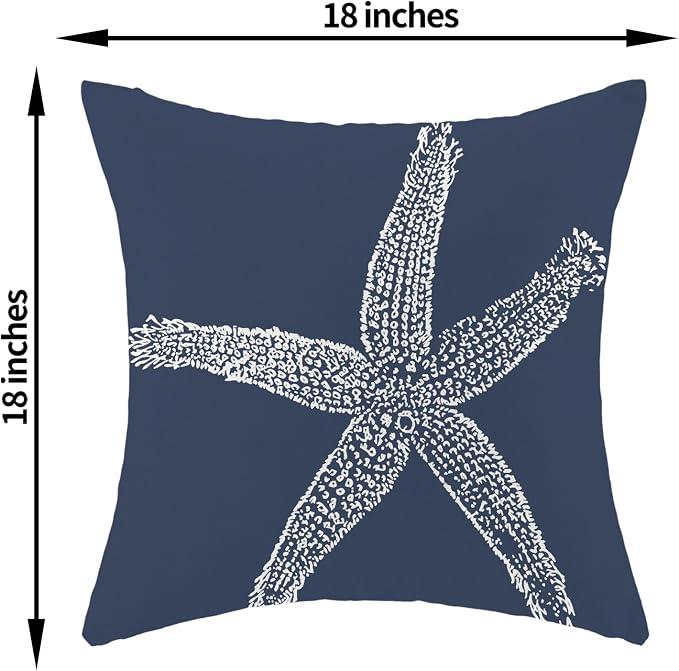 Blue Starfish Pillow Covers 18x18 Inch Set of 2, Nautical Ocean Coastal Blue Coral Throw Pillows Spring Summer Decorations Linen Pillowcase Outdoor Decor Farmhouse Cushion Case for Home Holiday