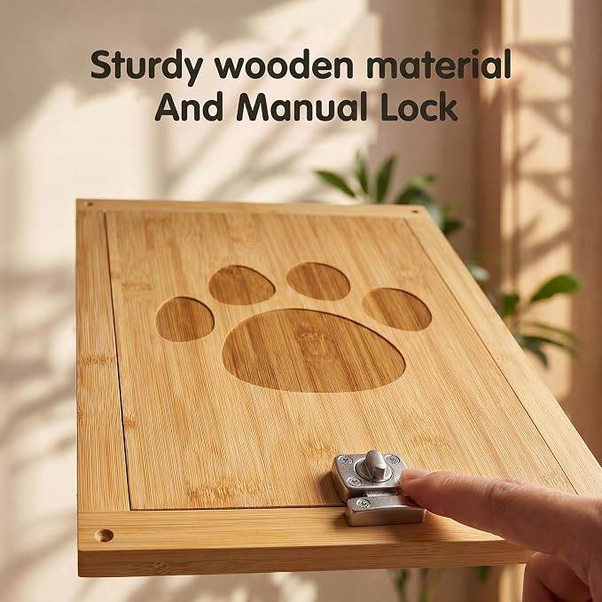 Sliner 16.5 x 12 Inch Large Dog Lockable Door for Pets to 100 lb, Vintage Wooden Doggy Door, Suitable for Interior and Exterior Doors