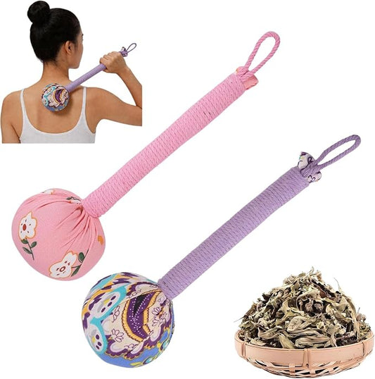 2PCS Manual Massage Hammer, Mugwort Massage Hammer, Handheld Body Percussion Tool for Back Neck Shoulder Leg Muscle Relief 26cm-Purple,Pink