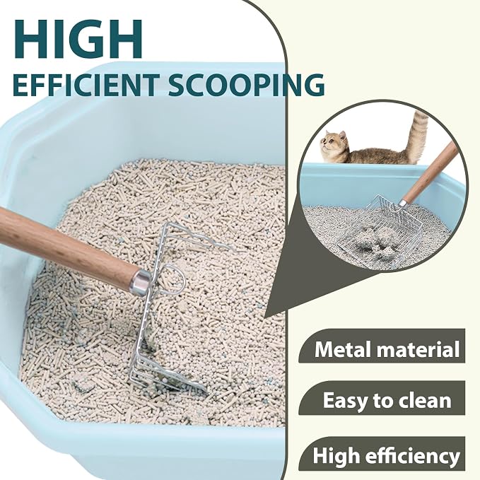 Cat Litter Scoop, Kitty Metal Scooper with Hook and Hole, Non Stick | Stainless Steel Kitten Poop Lifter, Durable & Heavy Duty Sifter, Easy To Clean, Saves Time, for Litter Box