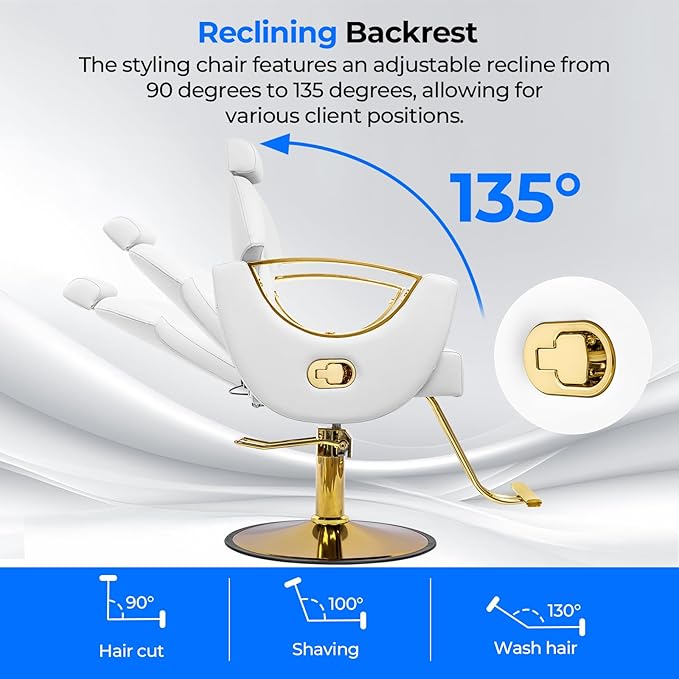 Barber Chair Reclining Styling Salon Chair for Hair Stylist Height Adjustable 360 Swivel Hair Chair for Home Barbershop