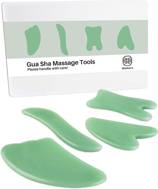 MoHern Gua Sha Massage Tools, 4 Pcs Gua Sha Tools of Multi-Shapes, Guasha Scraping Massage Tools for Face and Body (Light Green)