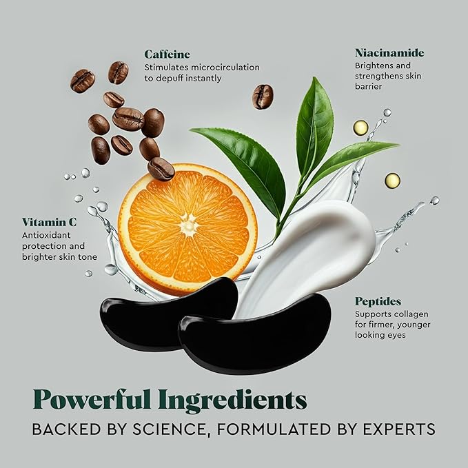 Wolf Project Under Eye Patches (5 pairs) For Dark Circles, Puffy Eyes, and Wrinkles - With Caffeine, Vitamin C and Peptides. Under Eye Masks Reduce Tired Eyes And Under Eye Bags