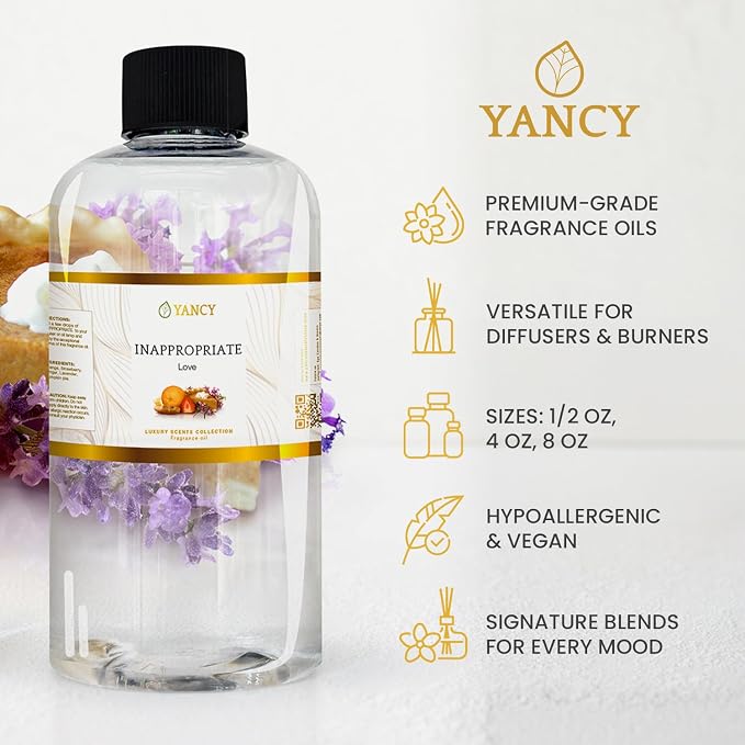 YANCY Inappropriate Luxury Collection Fragrance Oil (1/2 oz), Exotic Wood and Spice Aroma, Captivating Scent for Diffusers, Oil Burners & Aroma Lamps, Adds Bold Elegance to Social Spaces