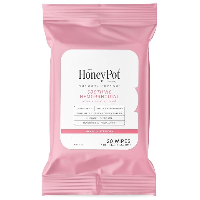 The Honey Pot Company - Feminine Wipes - Soothing Witch Hazel - Postpartum Essentials, Herbal Infused w/Witch Hazel, Ginger, and Rose - Flushable Wipes, Pregnancy Safe, pH Feminine Care - 20ct