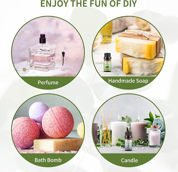 Sedbuwza Peppermint Eucalyptus Essential Oil Set, Peppermint Fragrance Oil Eucalyptus Scent Oil Set for Diffuser, Aromatherapy, Massage, Soap, Candle Making 2 x 10 ml
