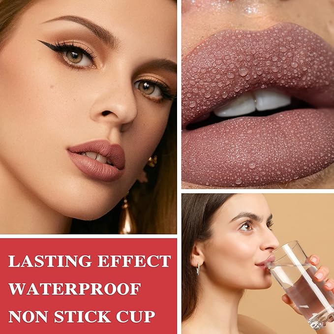 Matte Nude Lipstick,Paper Tube Lipsticks for Women,Bold & Intense Colors,Non-Stick Cup Not Fade Silky Smooth Velvet Lipgloss Set Lip Stick Matte Lipstick Lip Makeup Gifts(Pink)