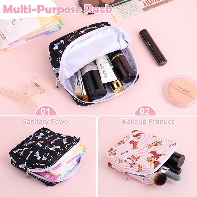 Sanitary Pad Storage Bag Portable Period Bag for Teen Pads/Sanitary Napkins/Small Tampons, Sanitary Napkin Storage Bag First Period Gifts for Teen Girls (Bowknot Rabbit)