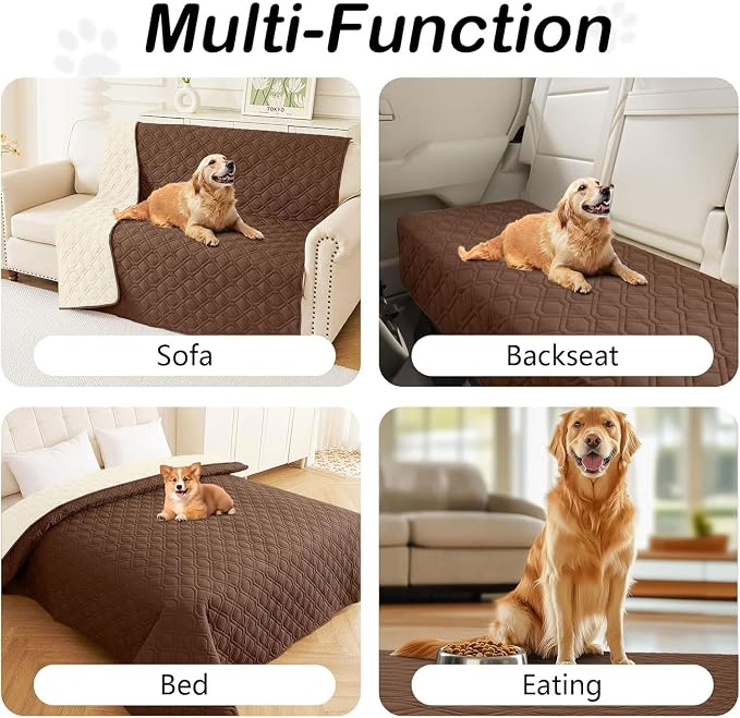 Waterproof Dog Bed Blanket - Soft Pet Blanket & Sofa Cover for Dogs | Reversible Washable Furniture Protector, Couch Covers for Pets (40x50 Inch, Brown/Beige)