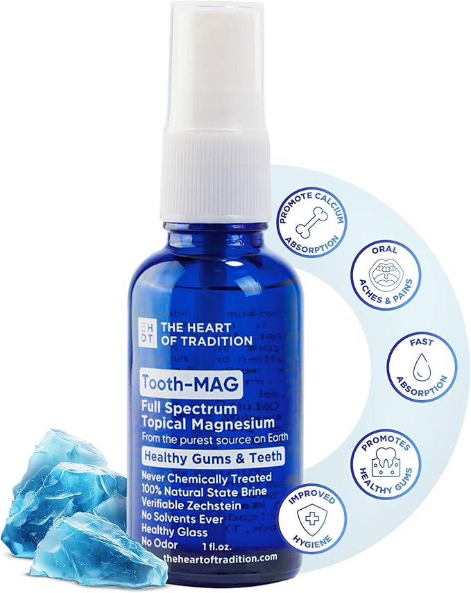 Tooth-Mag Zechstein Organic Magnesium Spray Oil - 1oz Rinse and Mouthwash for Healthy Gums and Teeth, Natural Magnesium Oil Spray for Feet, Muscle Recovery, Leg Cramps, Back Pain, and Daily Hygiene