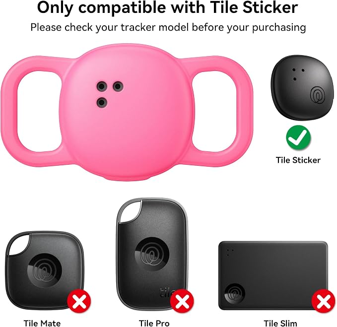 Cat Collar Case for Life360 Tile Sticker Tracker, 2-Pack Silicone Anti-Lost Protective Cover for Life 360 Tile Sticker Holder for Dog/Pet Collars, Durable, Easy Installation, Lightweight, Neon Pink