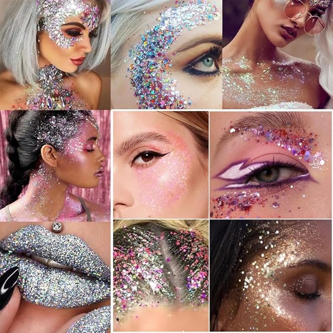 Halloween Body Glitter Stick, Holographic Sparkling Neon Outfit Singer Concert Music Rave Festival Party Accessories Hair and Face Glitter Gel. (Black & Orange & Purple)